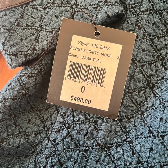 Nanette Lepore Secret Society Blue Jacquard Jacket Sz 0 NWT Leather Trim Flare - Picture 5 of 7